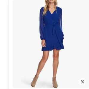 STATE V-Neck Long Sleeve Ruffle Tie Wrap Dress